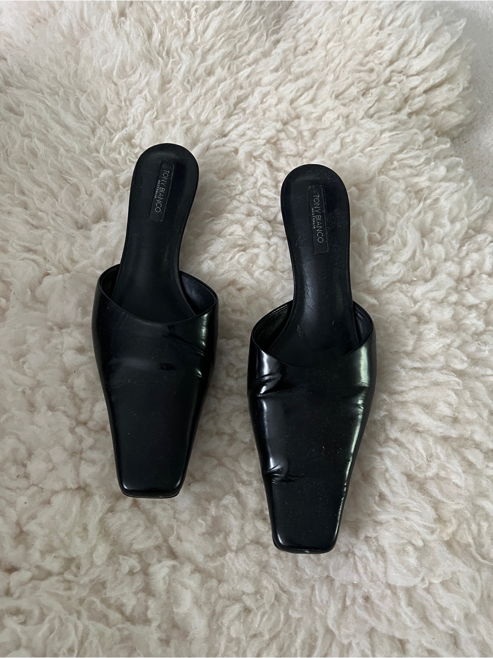 Tony Bianco Black Square-Toe Slip-On Mules